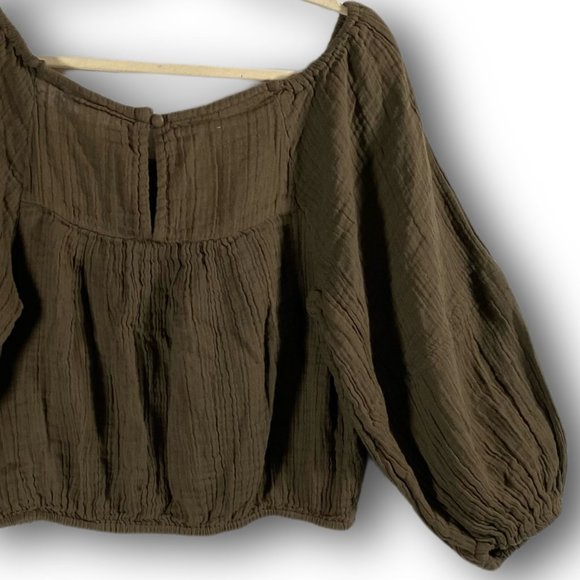 Free People, EUC, Sunday Funday Pullover, Olive Green, Puff Long Sleeve, Top, M - Picture 12 of 13